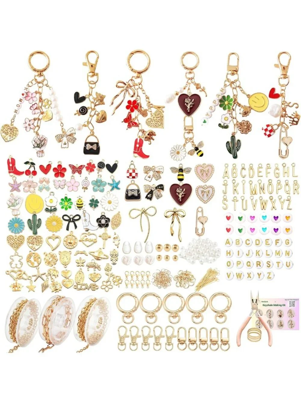 545Pcs Keychain Making Kit - DIY Jewelry Supplies, Charms, Pearls & Chains